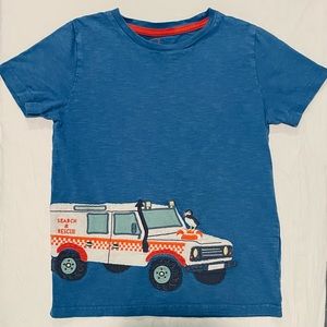 Mini Boden Tee Boys 5-6 Y Search Rescue Vehicle Puffin Applique Blue T-Shirt
